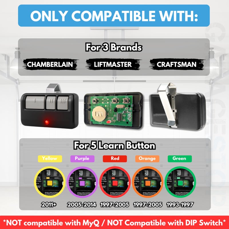 GARAGE STOP 2X 893LM 893Max 891LM 371LM 373LM 971LM 973LM for Chamberlain Craftsman Liftmaster Universal Garage Door Opener Remote Replacement, Long-Range Garage Clicker - Image 2